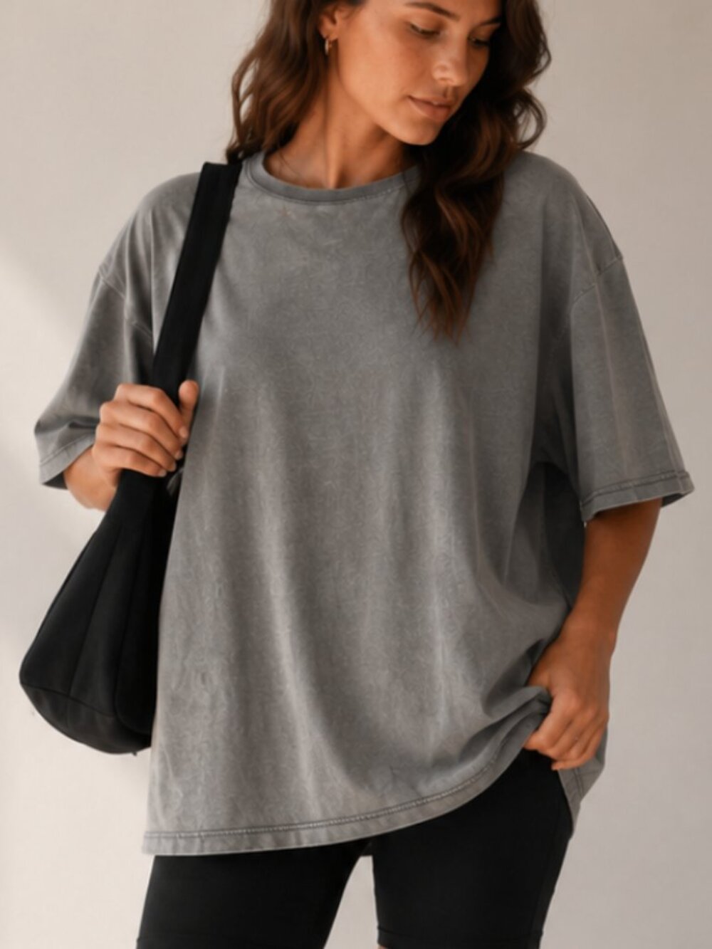 rvca gray boxy oversized tee | size large